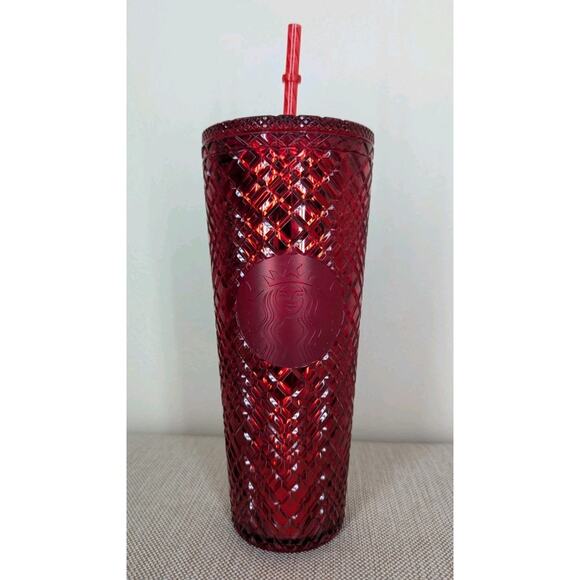 Starbucks Tumbler Cold Cup Venti 24oz Red Holiday 2021 Jeweled Christmas - Picture 1 of 7